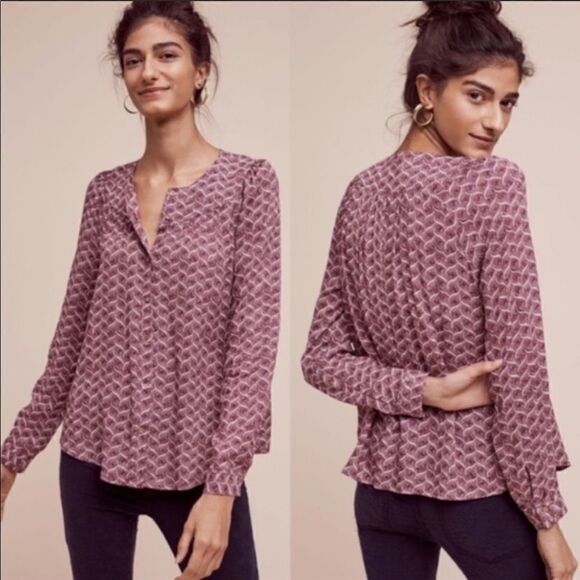 Anthropologie Maeve Orli Bibbed Button-Down Top - Picture 1 of 6